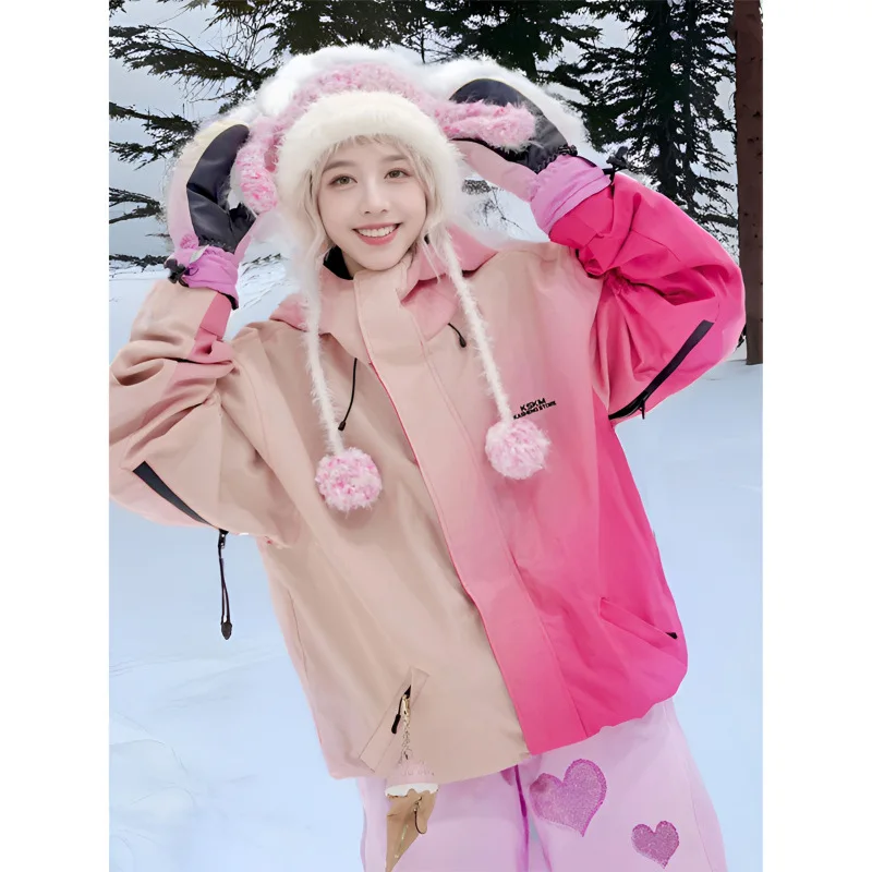 2025 Winter Ski Suit Set Women Waterproof Windproof Thermal Insulated Hooded Snowboard Jacket Pants Outdoor Sports Gear