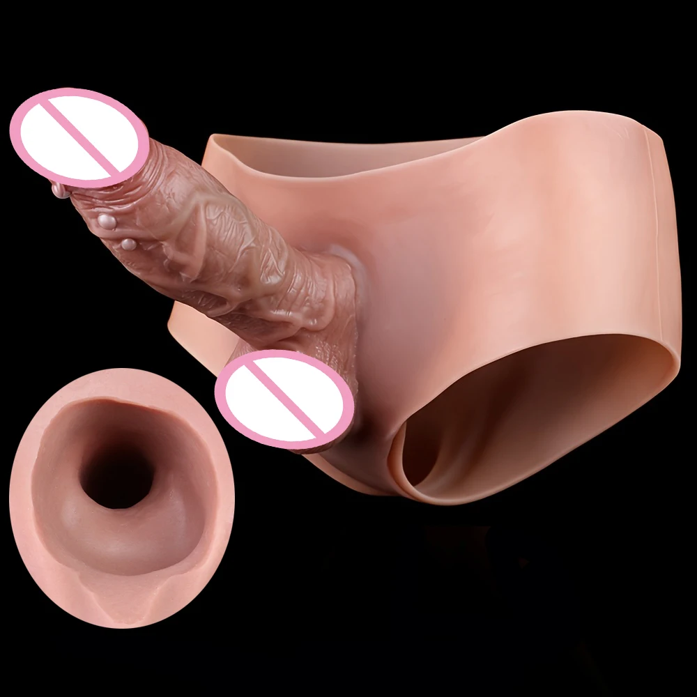 FAAK Silicone Panties Bumpy Stimulate Realistic Hollow Dildo Strapon Penis Sleeve Cock Enlarger Extender Sex Toys For Men
