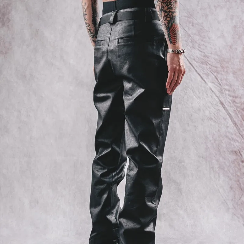 Techwear Avant-Garde Style Dark Wax Top Zipper Flare Pants For Men