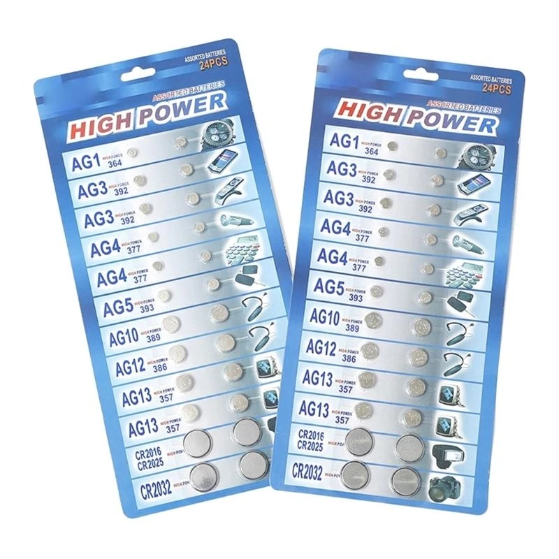  24Pcs AG1/AG3/AG4//AG5/AG10/AG12/AG13 Batteries Set for Watch Clock Camera Mixed Button Coin Cell Battery CR2016 CR2025