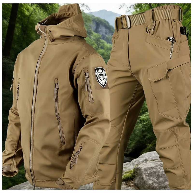

Men's Winter Autumn Softshell Sharkskin Jackets And Pants Outdoor Camping Hiking Hunting Clothes Windbreaker