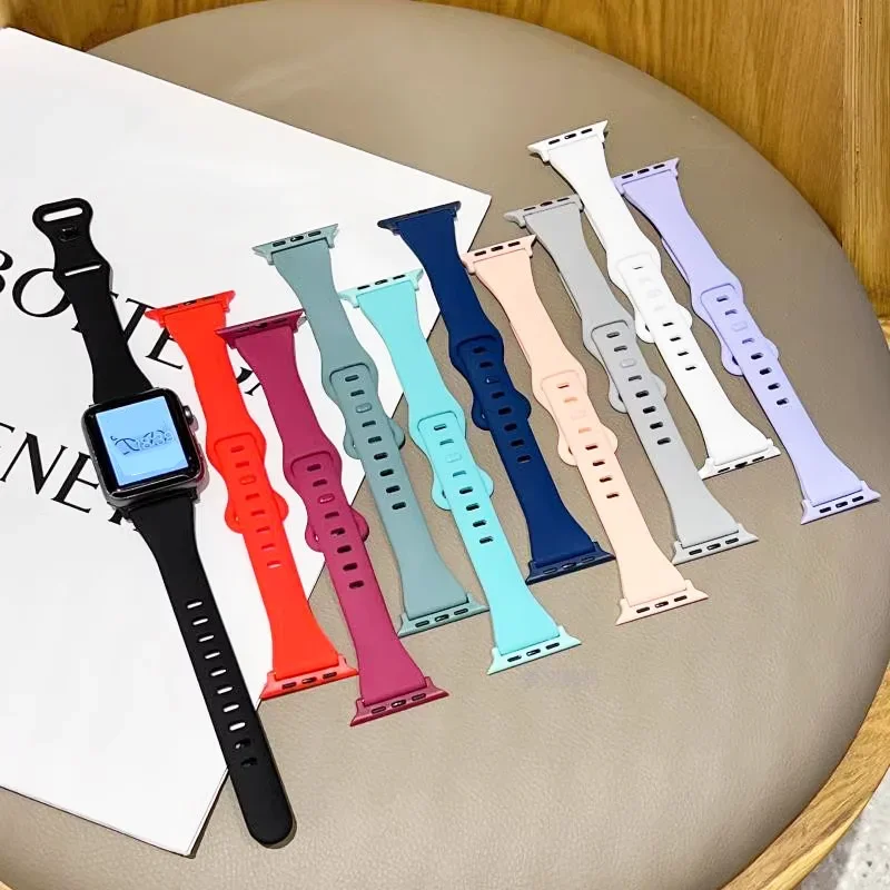 Slim Silicone Strap For Apple Watch Band 45mm 44mm 40 41mm 42-46mm sport bracelet iwatch series 8 7 se 3 4 5 6 9 10 ultra 2 49mm