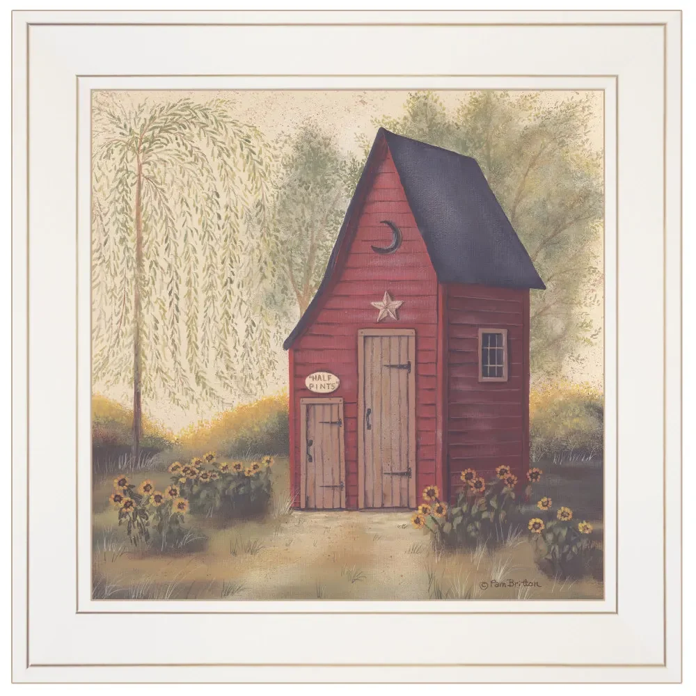 

Pam Britton Outhouse Artwork Framed Poster Vintage Style Ready To Hang White Frame For Farmhouse Bathroom Western Theme Decor