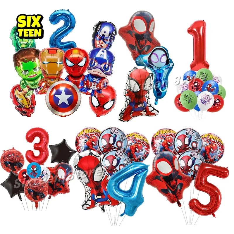 Décorations de fête d'anniversaire Super-héros Peter Parker Gwen Spider-Man, ballons en feuille, ballons en latex Hulk, fournitures de décoration de fête
