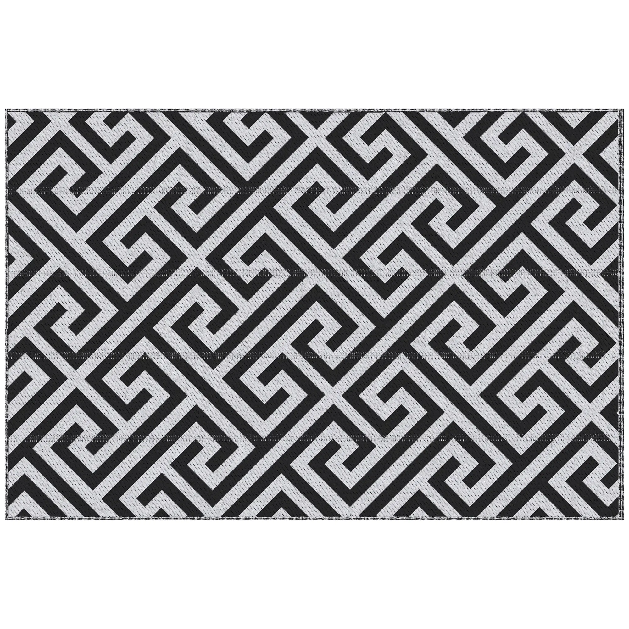 Outdoor rug, usable on both sides, durable, edge to prevent fraying, black and white, 121 x 182 cm