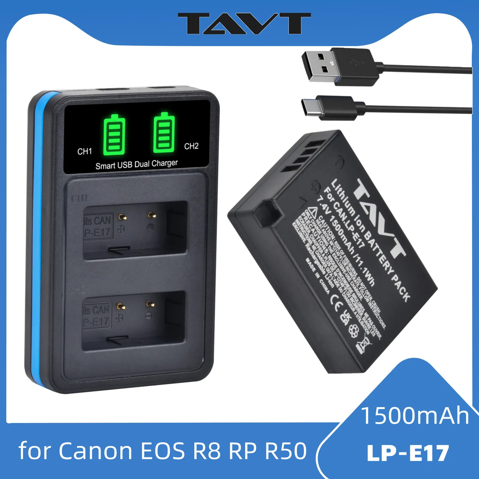 LP-E17 LPE17 LP E17 Camera Battery+LED Charger with Type C Port for Canon EOS R8 RP R50 200D 250D M3 M5 M6 750D T6s 800D T7i