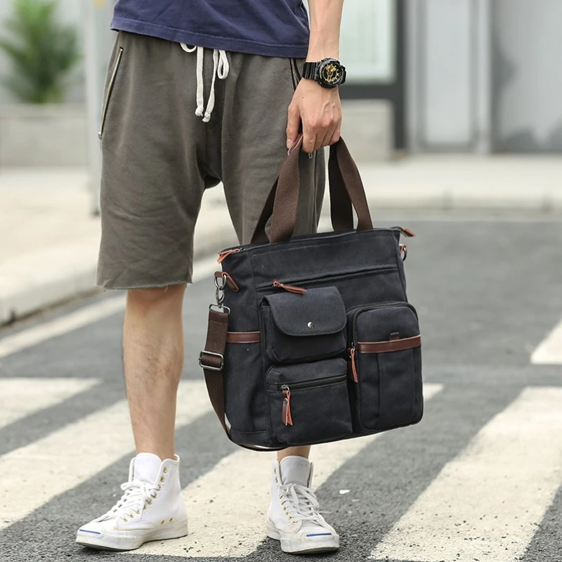 New Canvas Men's Crossbody Bags Casual Multiple Pockets Messenger Bag For Men Crossbody Bag 14 Inch Laptop Handbags Male Sachels