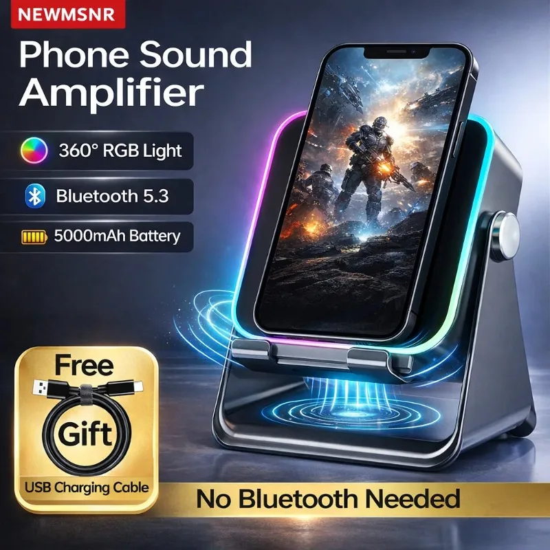 

Magnetic Induction Speaker Phone Stand Wireless Bluetooth Phone Holder Amplifier Portable Desk Speaker RGB Light 5000mAh Battery