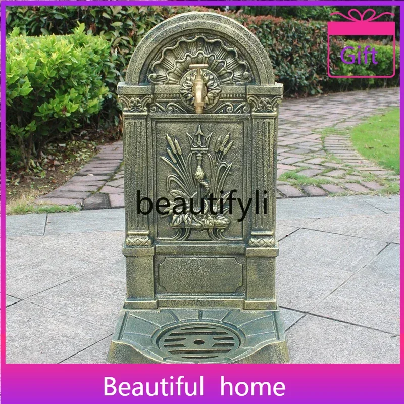 Xz1Lavabo europeo de arte de hierro fundido para exteriores, fregadero para patio contra la pared, balcón, piscina de jardín retro integrada para exteriores