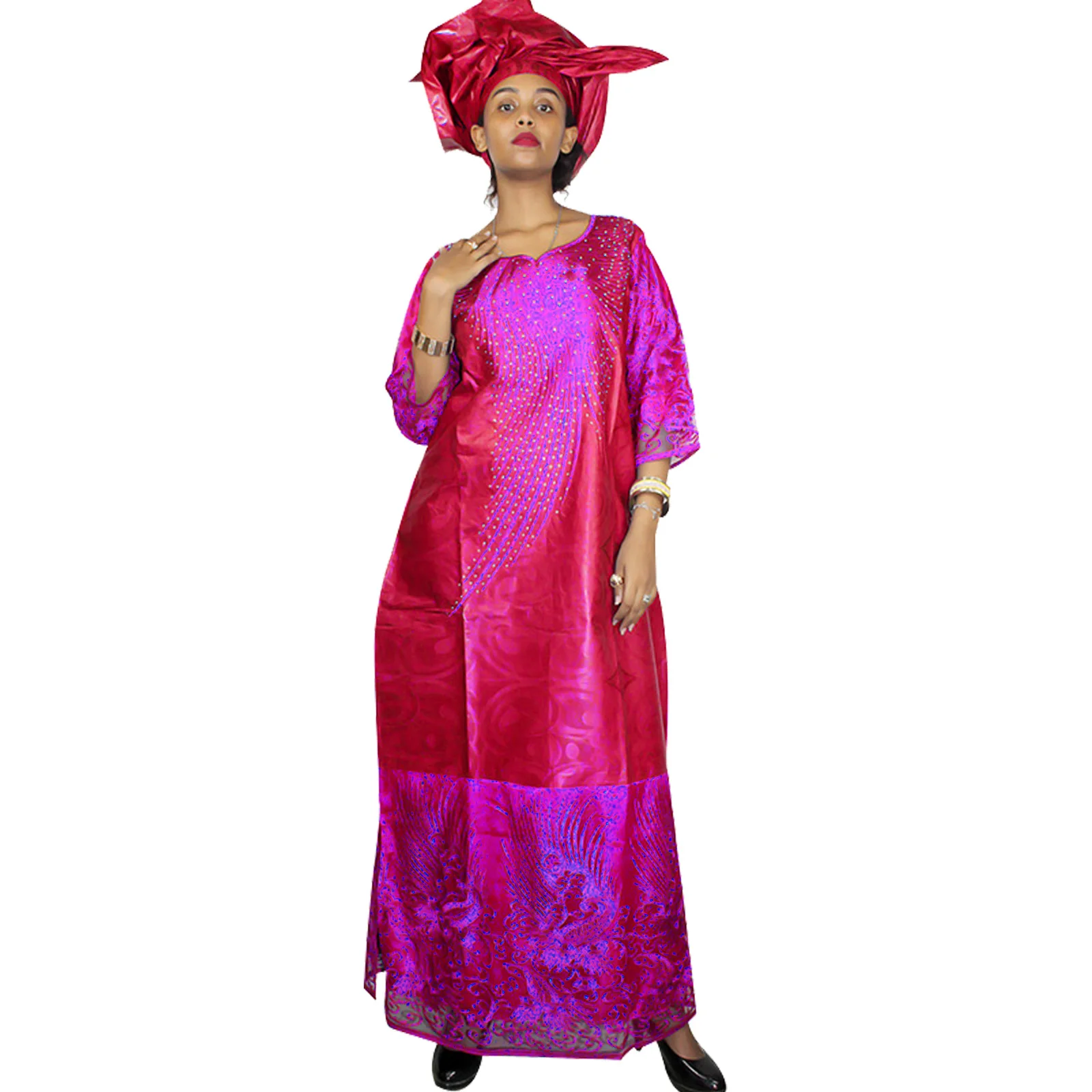

African Attire For Women Bazin Riche Embroidery Plus Size Elegant Party Church Dress