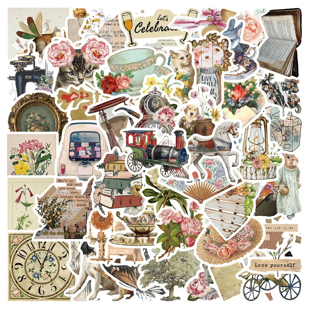 10/30/50PCS Vintage Tier Cartoon Aufkleber Ästhetische DIY Scrapbooking Schule Liefert Wasserdichte Retro Dekoration Aufkleber
