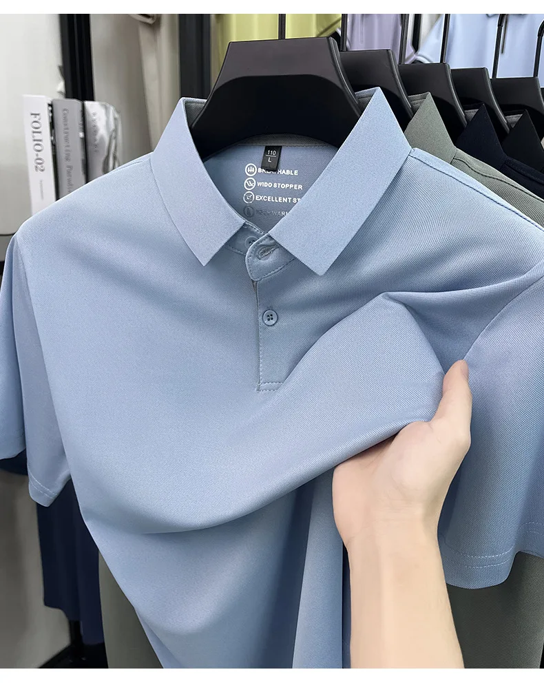 New summer men's polo shirt with a collar, breathable and elastic short sleeves