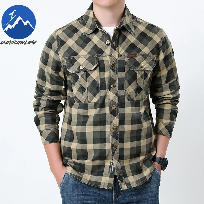

Maxbarley Men Shirt 2026 Spring Autumn Casual Single Breasted Pocket Long Sleeve Top High Quality Plaid Lapel Working Shirts