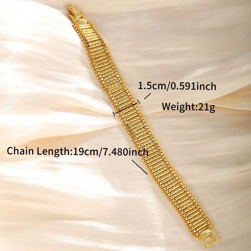 XP Jewelry --( 19 cm x 15 mm ) Wide Domineering Tank Bracelets For Men Women Fashion Jewelry Pure Gold Plated Nickel Free