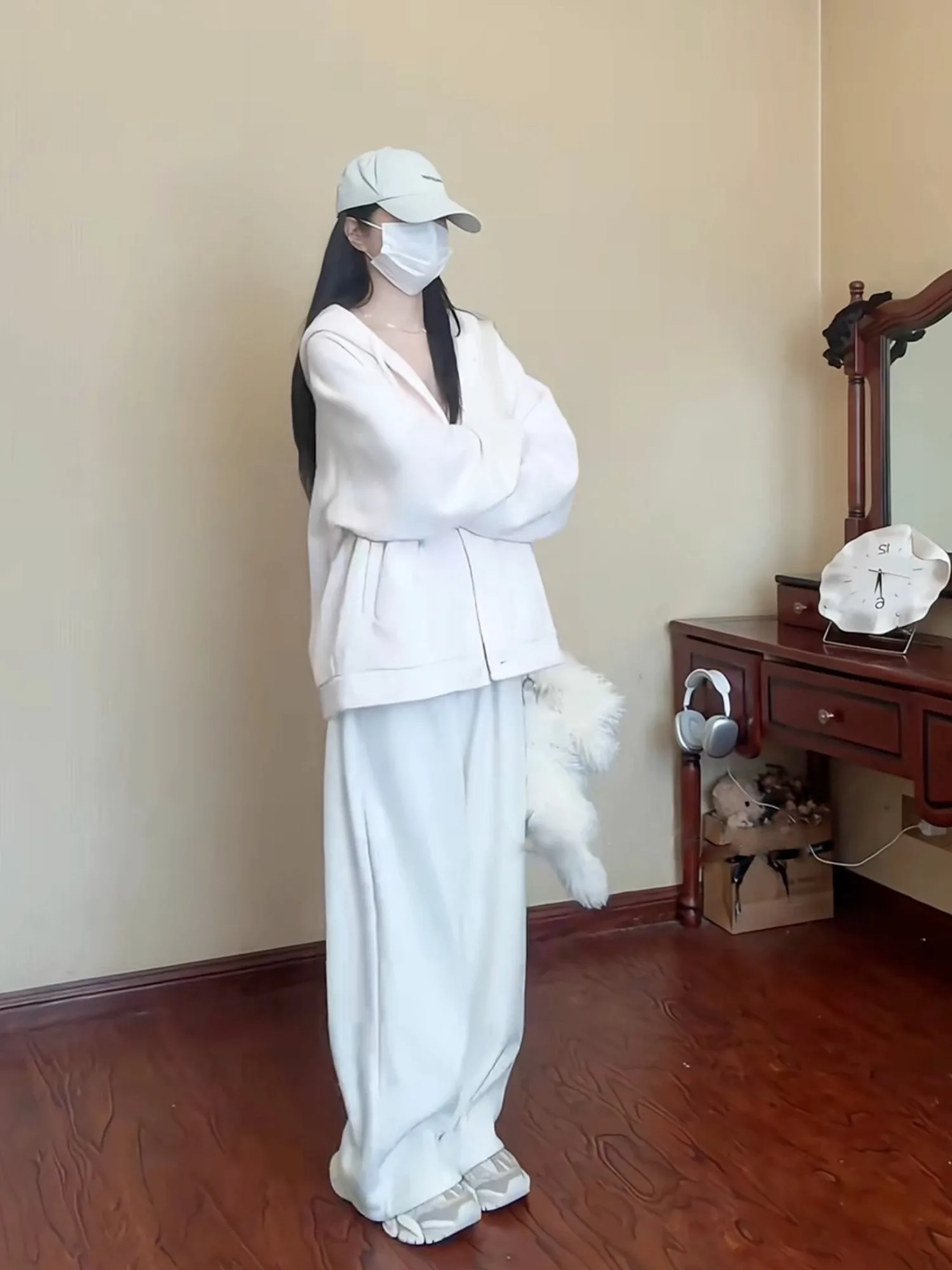 لينة مريحة الوردي مقنعين متماسكة سترة معطف المرأة Sle الخريف 2025 جديد فضفاض صالح طويل Sve زر حتى قطعة واحدة لون نقي #5