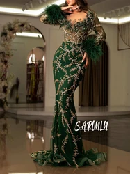 Green Mermaid Evening Dress For Formal Occasion Beaded Feathers Customized Fashion Wedding Party Bridal Dresses Vestido De Novia