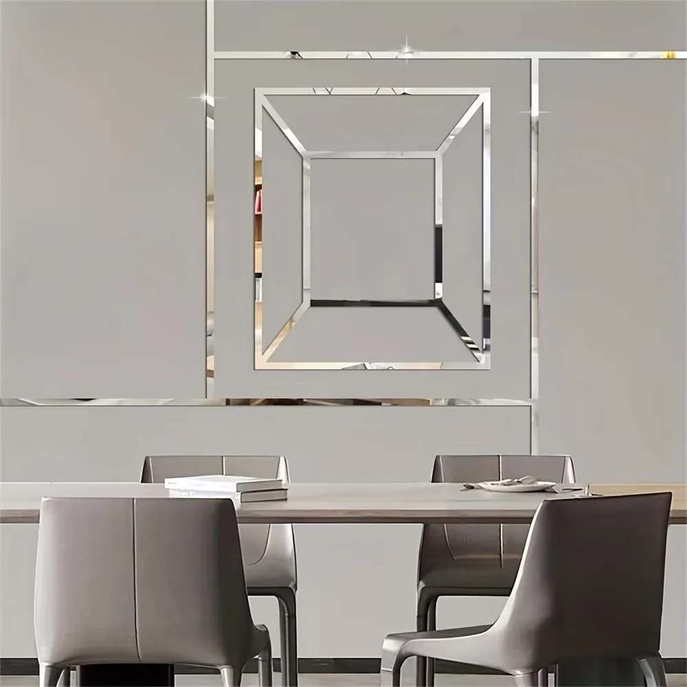 8PCS DIY Friendly Long Strip Acrylic Mirror Stickers 2x50cm Self Adhesive Waistline Decals Living Room Bedroom TV Background