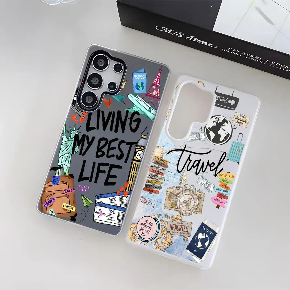 Wander Travel Collage Phone Case For Samsung Galaxy S25 S24 S23 Ultra Jelly Clear Case Soft TPU 2-in-1 Shockproof Cover