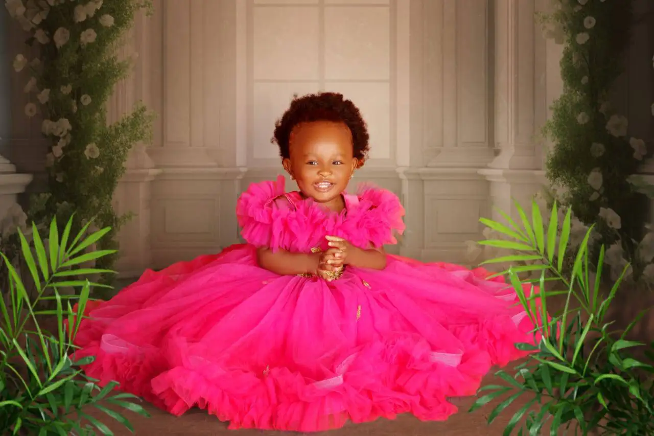 Vestido rosa de flores para niña, traje con volantes, Apliques de encaje, primera comunión, cumpleaños, sesión de fotos, fiesta