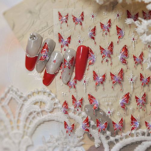 Red Butterfly 5D Nail Sticker Nail Art Decoration Spring Flowers Nail Art Decal Relief Sticker Press on Nails - View 1 Red Butterfly 5D Nail Sticker Nail Art Decoration Spring Flowers Nail Art Decal Relief Sticker Press on Nails - View 1