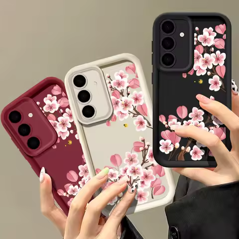 Pink Peach Blossom Phone Case For Samsung Galaxy A17 A16 A15 A56 A55 A54 A53 5G S25 Edge S24 FE S24 S23 S22 Ultra Plus TPU Cove