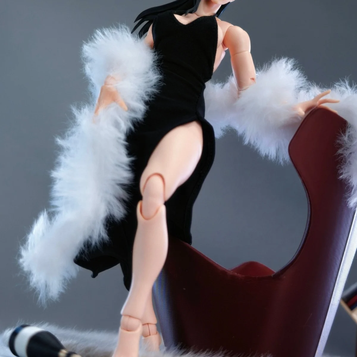

【Clothing Set】Handmade 1/12 Sexy Backless Side Slit Evening Dress Plush Shawl Set Fit 6inchs FURY TOYS/ NT-04 Action Figure