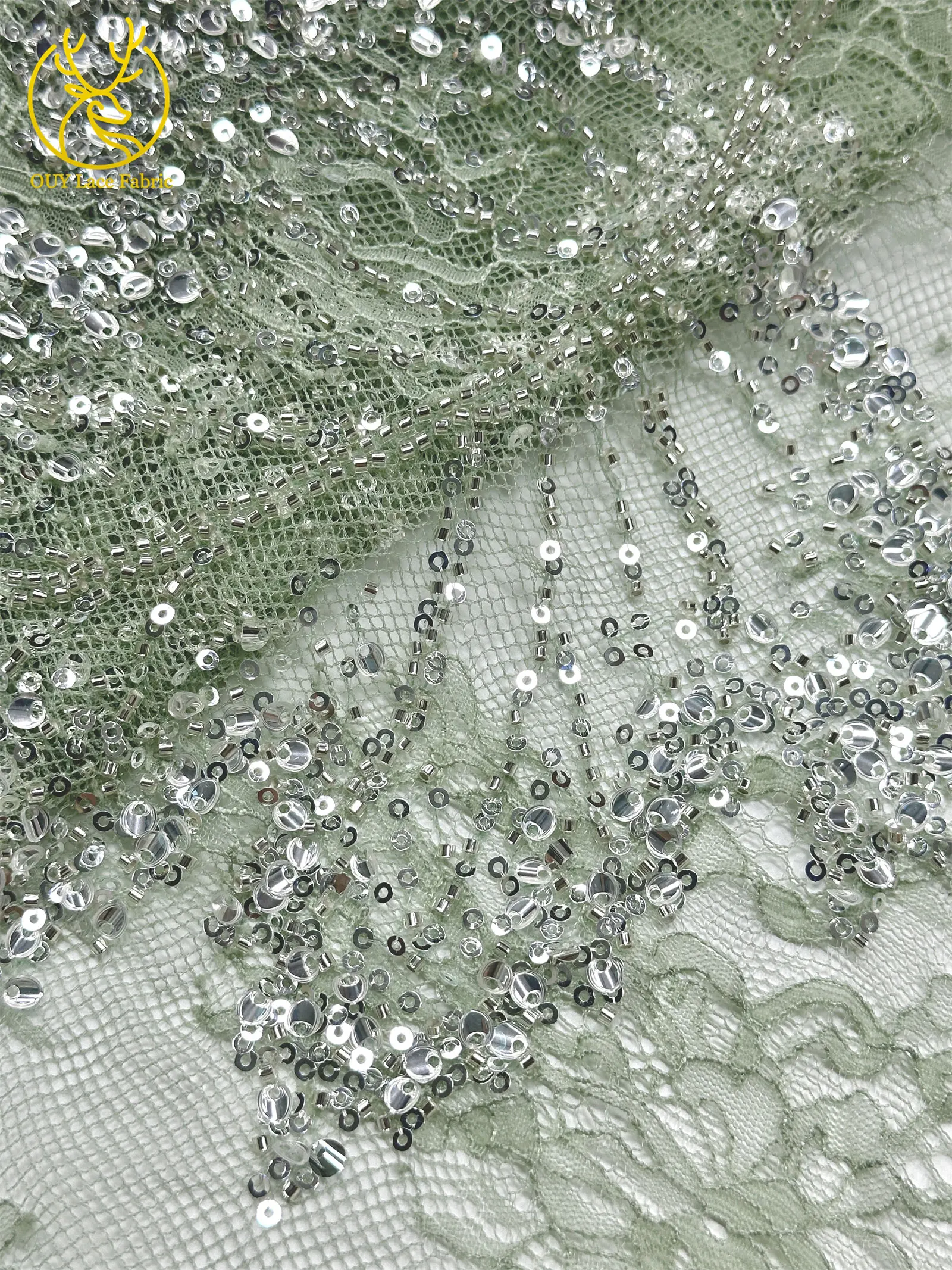 Weinroter afrikanischer bestickter Perlen-Spitzenstoff, 5 Yards, französisches Blattmuster, Pailletten-Tüll-Spitzenstoff für Hochzeits- und Partykleider – Detail 20