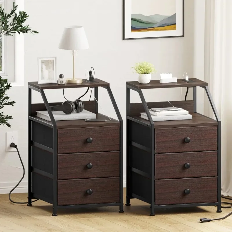 

Nightstand with Charing Station & USB Ports End Table Set of 2 Modern Bedside Table for Bedroom Living Room