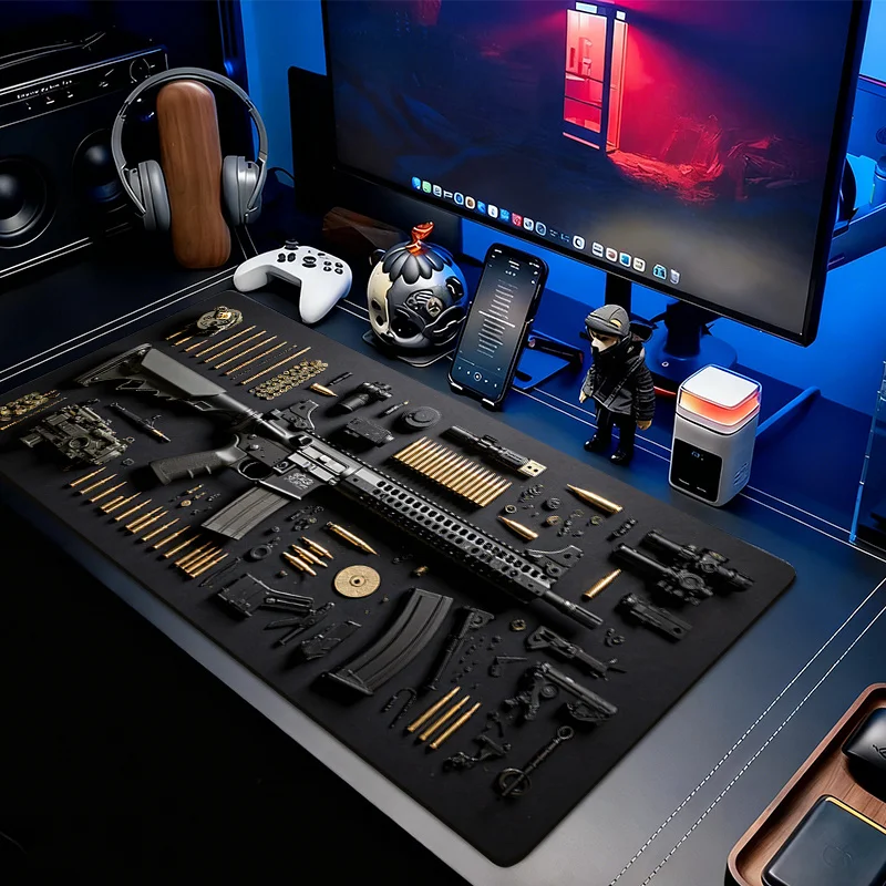 

Waterproof &Anti-Fray Gun Parts Desk Mat,Extended Large Mouse Pad for PC/Laptop,Tactical Firearm Art Design non-slip rubber base