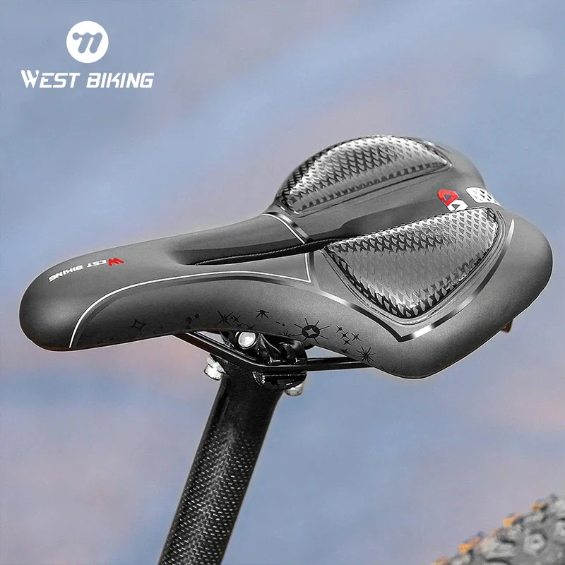 WEST BIKING Hollow Breathable Bicycle Saddle Gel/Sponge MTB Road Bike Seat PU Comfort Shockproof Cycling Cushion With Taillight