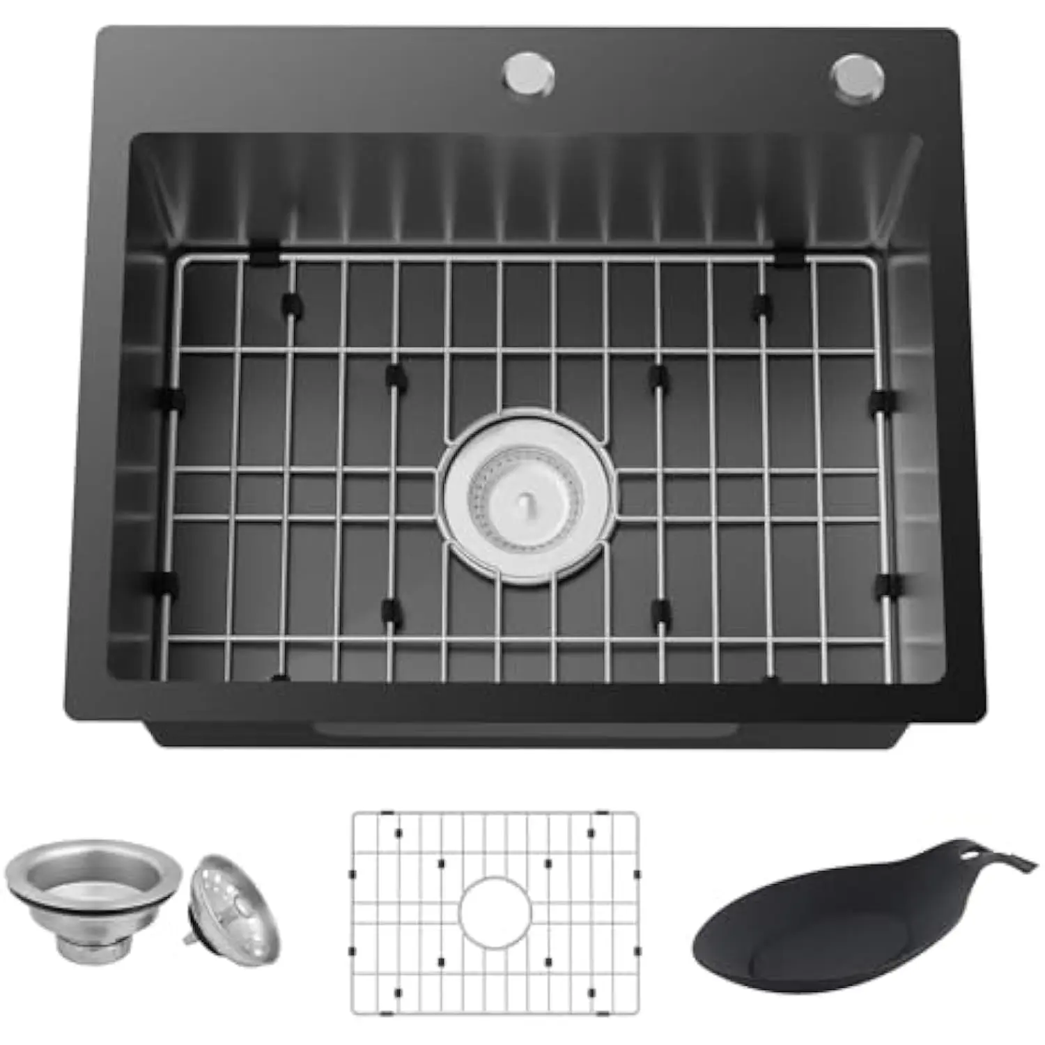 

Black Kitchen Sink, 22X18 Inch Stainless Steel Drop in Small Topmount Bar Sink Ideal Choice for Small Spaces with Bottom Grid, S