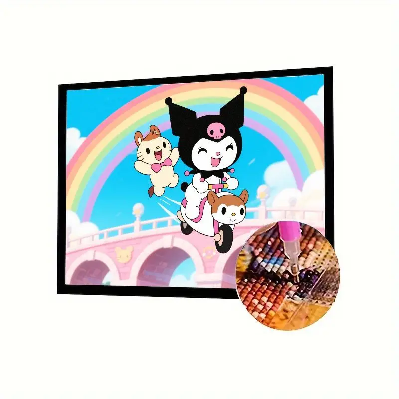 

1 шт. Sanrio Kuromi & Friends Riding Scooter Under Rainbow Bridge 5D DIY Full Drill Diamond Painting Kit - Cute Cartoon Art Craft