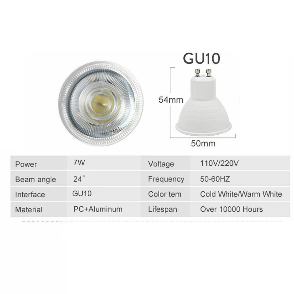 LED gu10 bombillas de ahorro de energía 7W 220V lámparas de araña interiores Sala de estar halógenos lámparas de iluminación incorporadas de alta gama