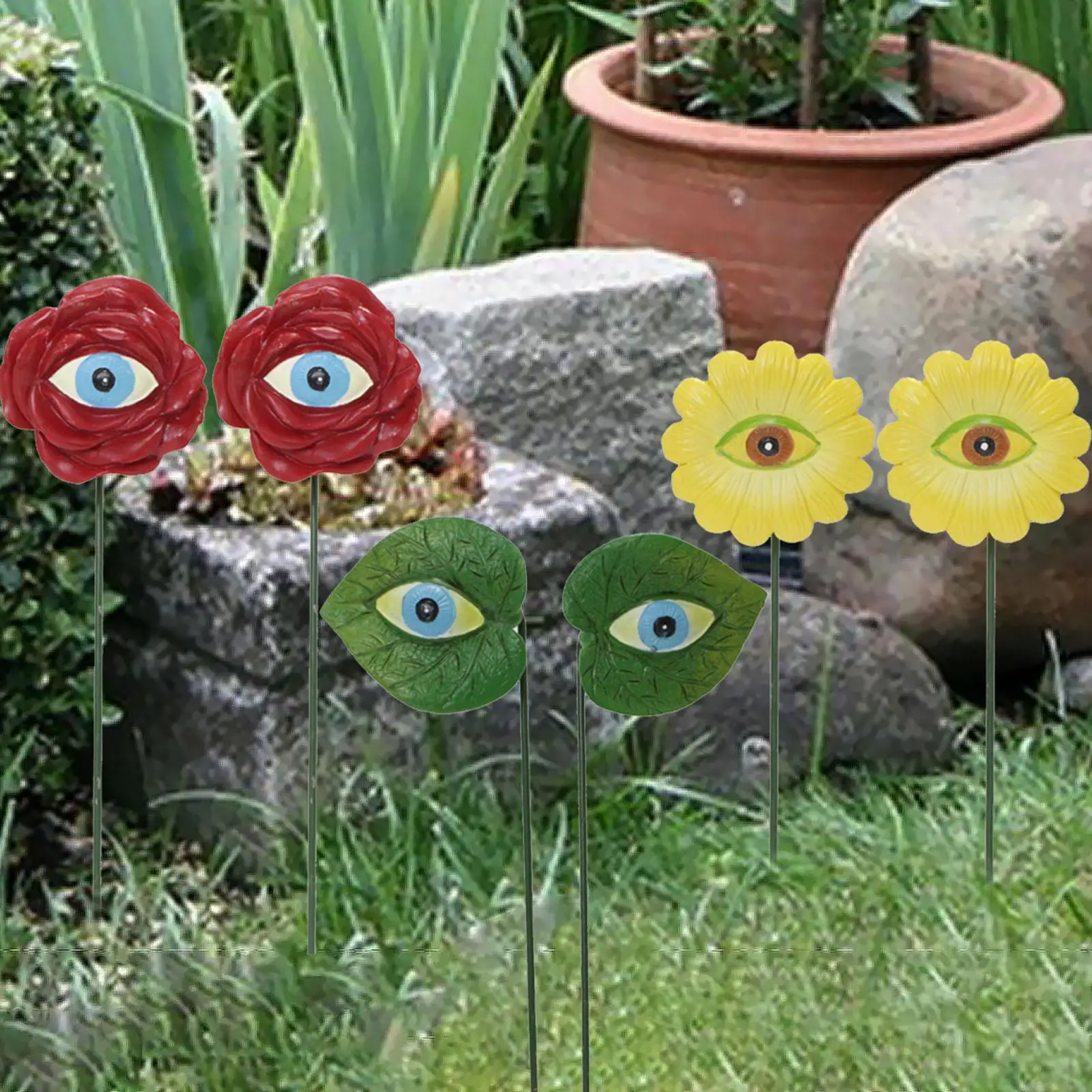 

6 Pieces Flower Garden Stakes Plant Pot Decoration Resin Plant Eyes Stakes Set for Patio Plant Lover Pathway Indoor Decorations