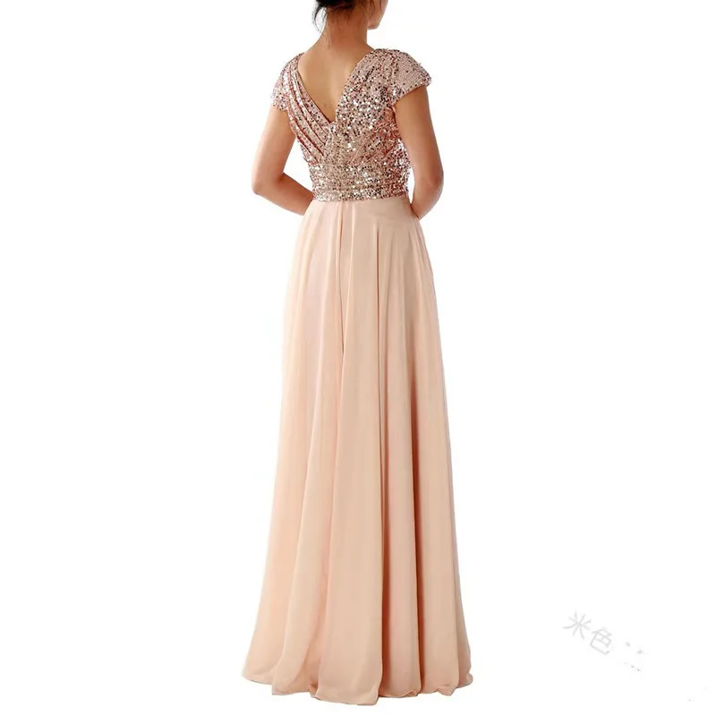 Robe de soirée formelle pour femmes, Sexy, paillettes, col en V, longueur au sol, pour fêtes, réunions, Banquets, bals de mariage, événements formels
