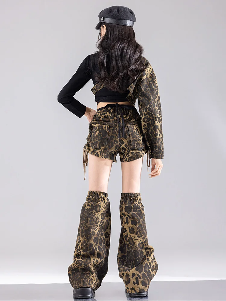 Hip Hop Sets Mädchen Crop Top Leopard Manschette Cargo Hosen Kind Streetwear Shorts Kinder Jazz Street Dance Kleidung Mädchen Gruppe Kostüm