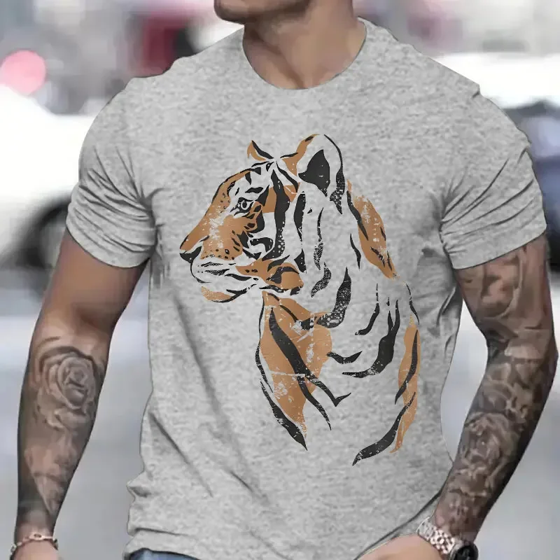 Funny Grunge Tiger Shirt T-Shirt for Men T Shirts Tropical Jungle Vintage Tops T Shirt Short Sleeve Tiger Clothing High Street