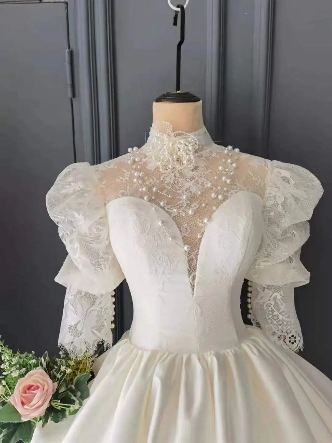 Женское атласное свадебное платье CloverBridal, с рукавом 3/4 и высоким воротником, модель WW8281, 2022