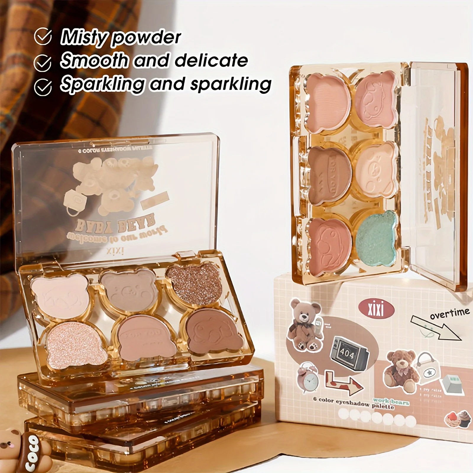 XIXI 6-Color Eyeshadow Palette Glitter & Matte Finishes for Y2K Inspired Smoky Eye Makeup Looks