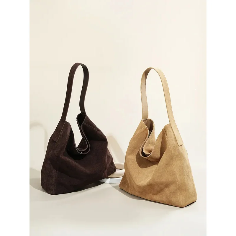 

26New suede velvet underarm tote bag for autumn and winter Simple large capacityfirst layer frosted cowhide handbag shoulder bag