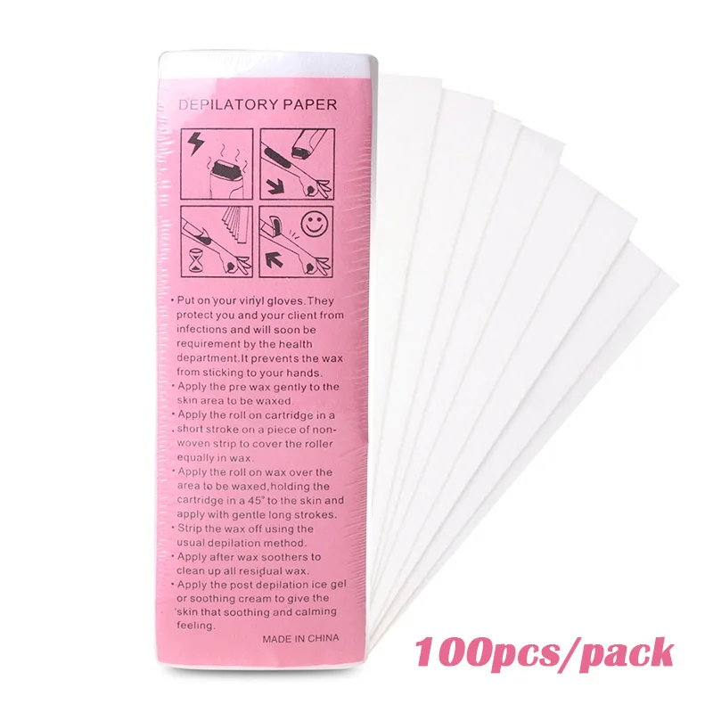 100 Pcs Depilatory Wax Strip Paper Hair Removal Nonwoven Wax Paper Neck Arm Leg Face Body Hair Removal Epilator Beauty Salon