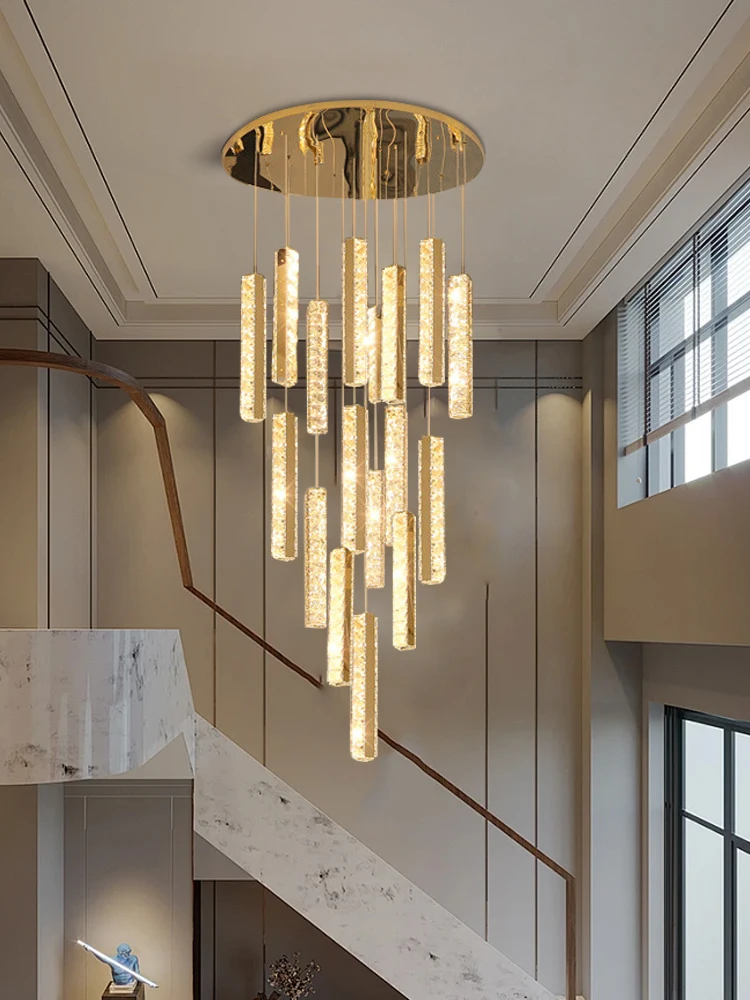 

Декоративная люстра для лестницы, регулируемая по длине, роскошный золотой светильник для высоких потолков