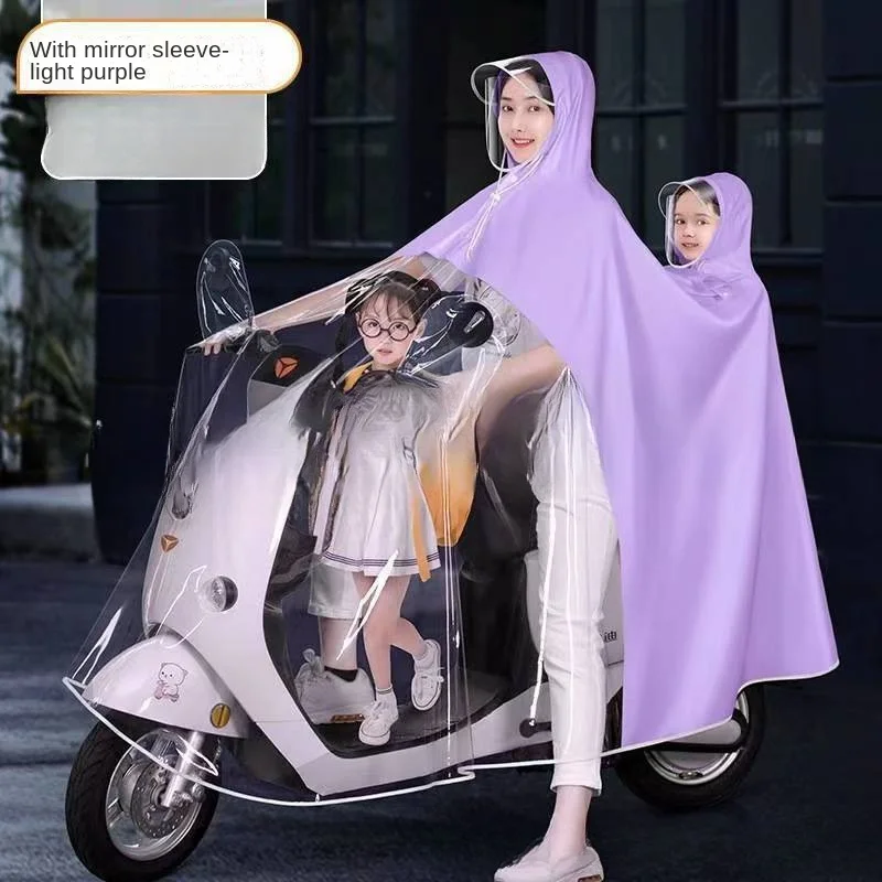 Mother-child Parent-child Raincoat Electric Car Adult Transparent Full-body Rainproof Single Person with Child Tram Poncho