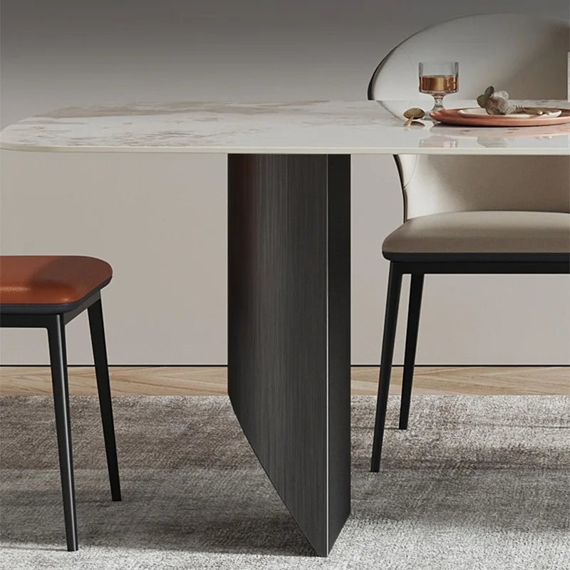 Moderner, einfacher Esstisch aus Pandora-Schiefer, rechteckige lange Esszimmermöbel aus Edelstahl