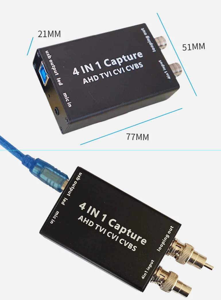 4-in-1 Video Capture Card AHD to USB Video Capture Card AHD TVI CVI input and USB output to the computer  plug-and-play CVBS