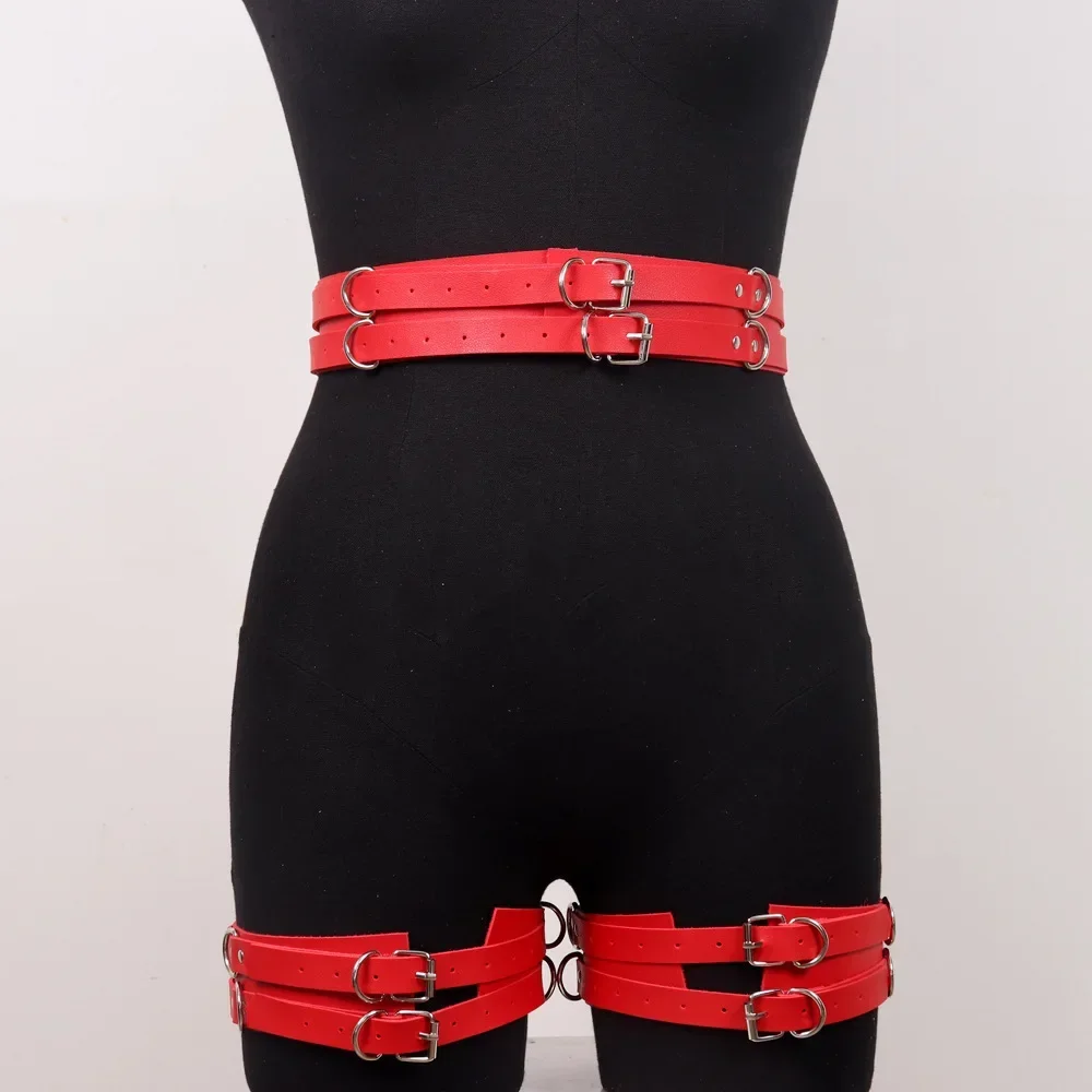 Porte-jarretelles en cuir rouge pour femmes, Sexy, harnais de corps, Bondage, vêtements érotiques gothiques fétichistes, bas de jarretelles, jouet sexuel