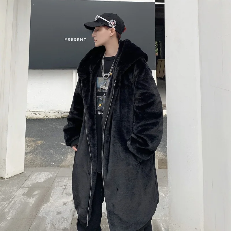 

Мужское утепленное пальто из хлопка с капюшоном и длинными рукавами, с мехом ягненка, выше колена, для осени и зимы, модное, в уличном стиле