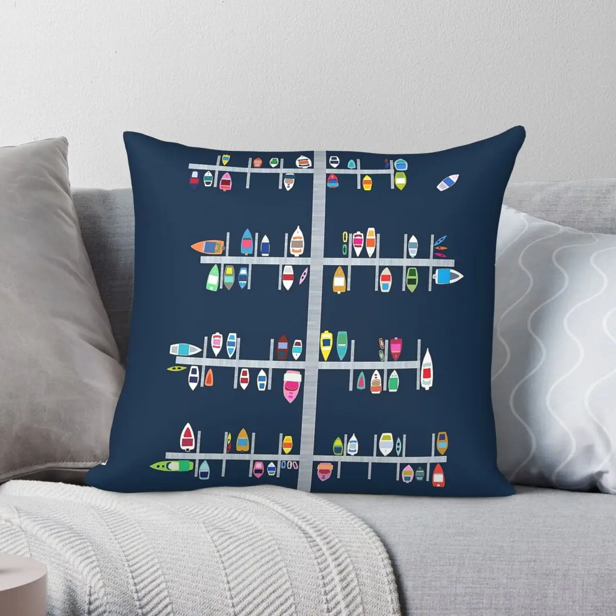 Boat Docks Multi On Navy Square Pillowcase Polyester Linen Velvet Printed Decorative Throw Pillow Case Home Cushion Case 45x45