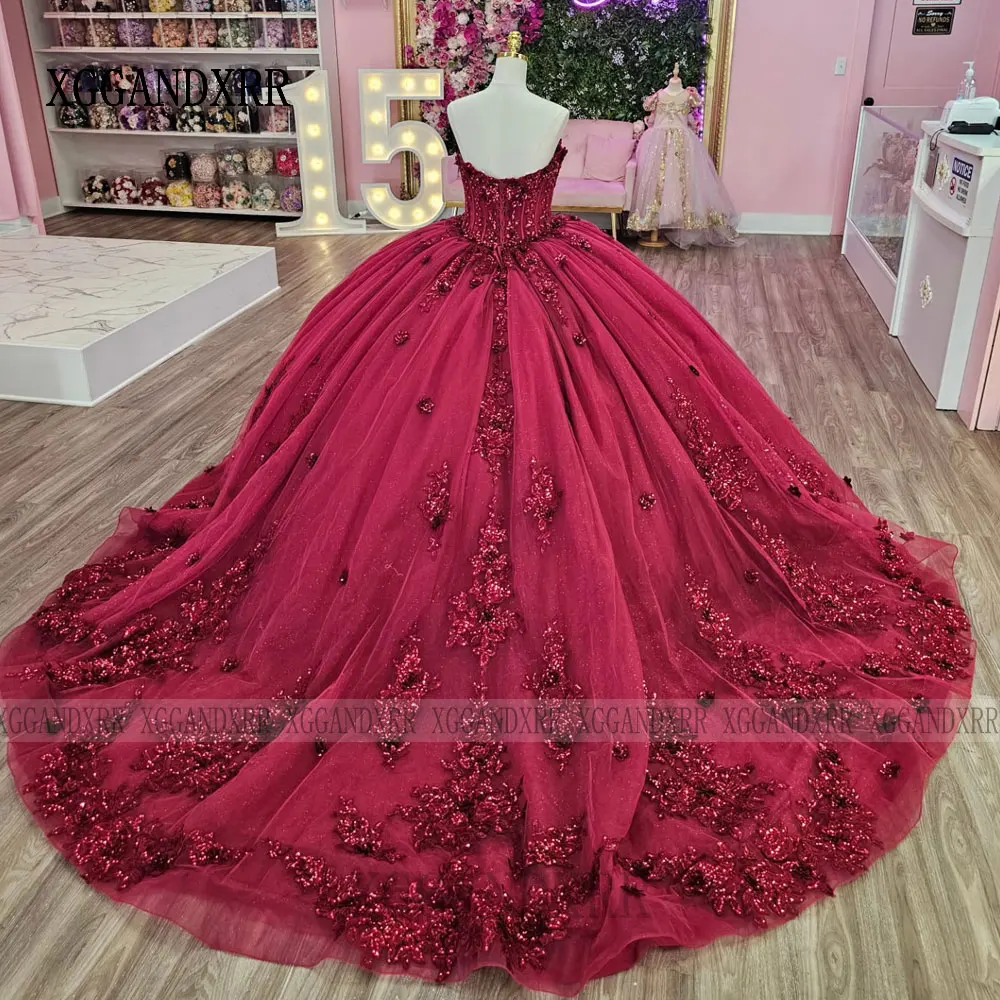 Burgundy Quinceanera Dress 2026 Vestidos De 15 Quinceañera Beading Sequin Applique Sweetheart Sweet 16 Years Old Birthday Party