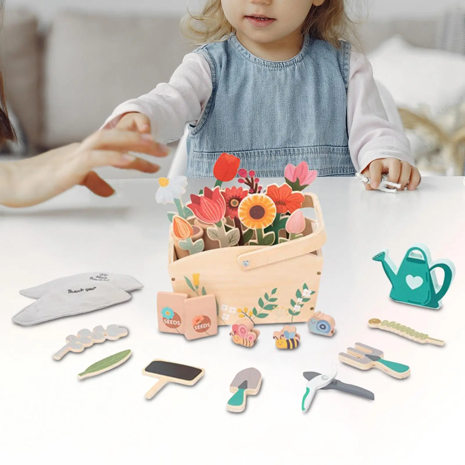 Conjunto De Brinquedos De Jardim De Flor De Madeira, Cena De Casa De Papel, Educação, Educação Pré-Escolar